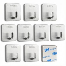 프레 다용도 초강력 접착식 스텐 304 무타공 고리형 후크, 10개