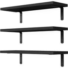 원목 벽걸이 선반 3개 세트 욕실 침실 거실 인테리어용 플로팅 선반, 3단, 검은색