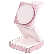ASPOR W90 小魔方磁吸折疊無線充電座，無線充電，磁吸對位，多角度調整, 櫻花粉, 1個