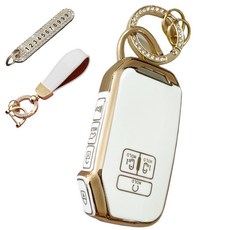 루루형제 기아 호환 자동차 프리미엄 TPU 키 케이스 + 번호키링 + 가죽 스트랩, 크림화이트, AK-08