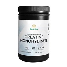 Blend Core 크레아틴 모노하이드레이트 미립자 파우더 300G 1회 제공량당 5000mg (5g) - 60회분 무향 남성 및 여성 운동 선수 체육관 바디 빌더용, BLEND 블렌드 Core 크레아틴 모노하이드레이트 미, 1개