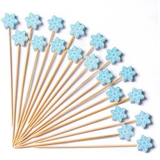 PuTwo 칵테일 픽 핸드메이드 대나무 이쑤시개 100개 12cm (4.7인치) 수박 장식, 크리스마스-눈사람