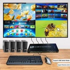 심리스 스위치 지지대 4 노트북 PC 공유 마우스 및 키보드 1080p HDMI 멀티 뷰어 KVM 쿼드 IN OUT, 01 with UK Plug, 1개