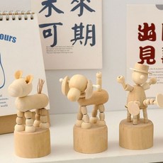 diy手工創意木偶 可動木質動物木頭人擺件 兒童玩具禮物, 3個（可備註）, 1個