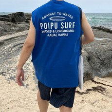 POIPU SURF 韓國純棉背心 夏季韓版寬鬆運動坎肩印花無袖T恤