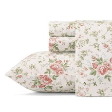 Laura Ashley Home 새틴 컬렉션 침대 시트 세트 실크처럼 매끄럽고 빛나는 광택의 100% 면 주름 방지 침구 퀸 릴리안