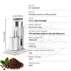 휴대용 전기 커피 그라인더 – 언제든지 신선한 위한 USB 충전식 조절 가능한 버 애호가를 완벽한 선물, 02 ZM-ECG08