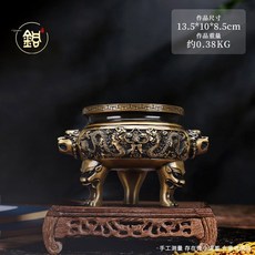黃銅雙龍戲珠三足香爐，供佛神明祖先淨香爐, 1個, 13.5*10*8.5