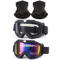 Immoono 2팩 더트 바이크 고글 넥 게이터 오토바이 고글 ATV 라이딩 스키 방풍 안경 레이싱 페이스 커버 스카프 포함 블랙 프레임 컬러풀-스모크 렌즈 124240, 컬러풀 스모크