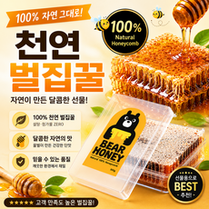 100% 자연 그대로 천연 벌집꿀, 5개, 500g