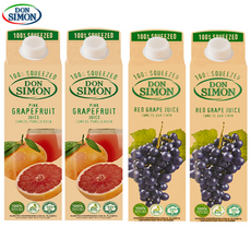 돈시몬 착즙주스 자몽+적포도 각씩()음료수 스페인산 100% 착즙 주스, 4개, 1L