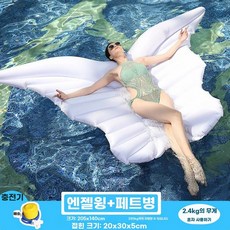 특대형 튜브 물놀이 해먹 성인 대형 투명 보트 물놀이보트 파인애플 피자 선인장, 1개, AB. 천사의 날개+발 펌프