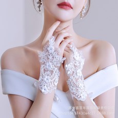 新娘手套 蕾絲花朵水鑽短手套 婚紗禮服配件