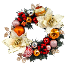 裝飾燈大師 30cm PVC花圈 - 台灣手做精緻盒裝, J款香檳金紅, 1個