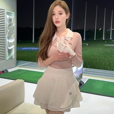 臺灣出貨運動休閒透氣2024春夏新款POLO衫長袖上衣女高爾夫網球半裙套裝女
