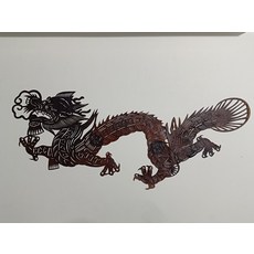 皮影 蛟龍 牛皮雕刻 手工上色 復古色 長51cm, 如圖所示, 1個