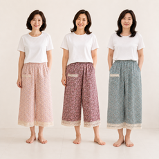 쿠이소 시원한 여성 여름 플라워 인견 홈웨어 잠옷 파자마 할머니 8부 바지