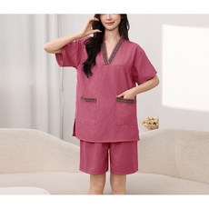 해피유통 남여공용 찜질복 세트 면마 반팔 상의+루즈핏 통기성 반바지 상하세트 커플 빅사이즈 홈웨어 투피스 잠옷 swn