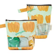 세맘스 방수 투명TPU 수건파우치+양치컵파우치, 옐로우펌킨