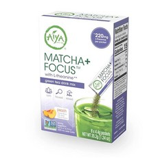 Aiya MAT 매트cha+ Focus - 복숭아 맛 말차 음료 믹스 L-테아닌 함유 220mg 천연 포커스 부스터 프리미엄 일본 녹차 파우더 스틱 8개 207176, Aiya Matcha+ Focus™ - 복숭아 맛 말차