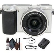 소니 알파 a6000 미러리스 카메라 16-50mm 렌즈실버 렌즈 캡 키퍼 청소 키트 포함, 소니 알파 a6000 미러리스 카메라, 16-50mm