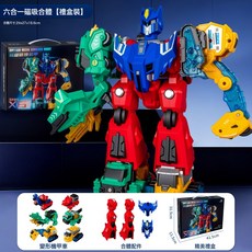 6合1恐龍工程車磁吸變形合體機器人玩具 兒童益智有聲光效果禮盒, MT001六合一磁吸機甲:如圖所示, 1個
