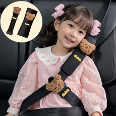 스피릿태드 [ KC인증] 어린이 목쓸림 방지 쿠션 안전벨트 가드 세트, 초코 베어, 1세트