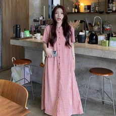 Seofst 여성 빅사이즈 체크 셔츠 원피스 반팔 미디 루즈핏 체형커버 여름
