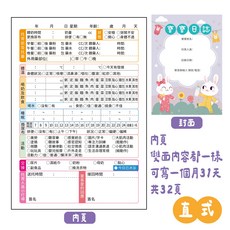 寶寶日誌 32頁 橫式 記錄寶寶睡眠 餵奶 排便 換尿布 體溫變化, 直式【寶寶點點滴滴】, 1個