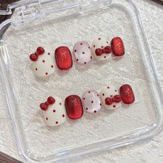 【x】可愛顯白貓眼短甲純手工穿戴甲紅色美甲貼片成品假指甲可拆, 1個, 白雪公主 【短方圓】,S, 白雪公主 【短方圓】