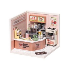 Rolife 若態 超級世界 奶茶店 DIY 手工小屋 積木 模型 含燈 DW006, 1個, 快樂加杯 奶茶店