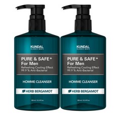 KUNDAL 涼感私密清潔露 男性專用 草本佛手柑香 99.9% Anti-Bacterial, 1個, 300ml*2入組(盒裝), 300mL