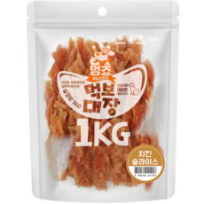 멍쵸 먹보대장 대용량 강아지간식, 1kg, 1개, 치킨슬라이스
