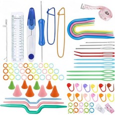 나우니퀘티 87피스 플라스틱 실 바늘 세트 곡선형 및 직선 다닝 보관 케이스 뜨개질 크로셰 태피스트리 직조 프로젝트를 위한 다양한 색상의 재봉 도구