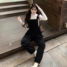 臺灣出貨 孕婦揹帶褲 大碼背帶褲 BBW背帶褲 春季新款套裝 春秋款寬鬆大碼背帶褲套裝 休閒夏裝兩件套