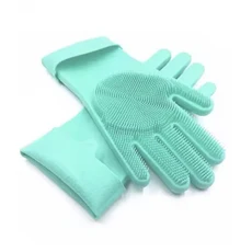 주방용 청소 장갑 가정용 스폰지 스크러버 매직 실리콘 고무 접시 세척 도구, 01 green