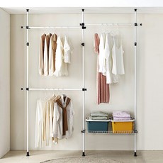 피에스산업 업그레이드 수납행거, 행거+철재바구니1개, 1세트, 화이트