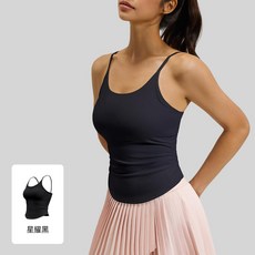 收腰抽褶瑜伽背心 附固定胸墊 吊帶健身運動內衣女