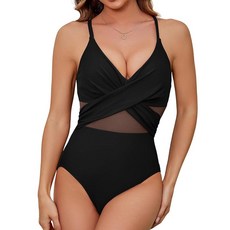 HAIVIDO 여성용 빈티지 원피스 수영복 복부 컨트롤 수영복 조절 가능한 U-백 수영복 A -네이비