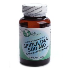 WORLD ORGANIC 螺旋藻無糖膠囊 500mg, 1個, 100 件