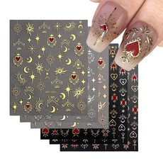 네일 스티커 12매 세트 별 달 태양 하트 네일 스티커 초박형 붙이기만 하면 3D 입체감 반짝반짝 젤네일 네일아트 데코레이션 세련된 네일 디자인 DIY 골드 실버 로즈 골드