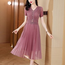 플리츠 원피스 롱 정장 하객룩 반팔 주름 예복 드레스 중년 돌잔치 엄마 상견례 여름 행사 빅사이즈