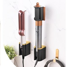 인무드 다이슨 드라이기 무타공 거치대 에어랩 벽부착 멀티 수납 홀더 헤어기기 코드 전선정리 랙 호텔 욕실 인테리어, 1개, 골드블랙