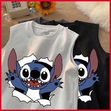 史迪奇印花無袖坎肩背心 夏季美式潮牌卡通上衣