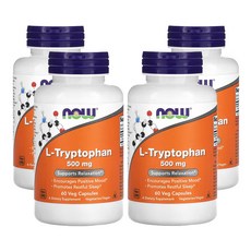 [4병] 나우푸드 L 트립토판 500mg 60캡슐 보조제 릴렉세이션 Tryptophan, 60정, 4개