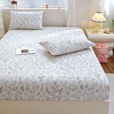 印花水洗棉 全包防滑床罩, 1個, 春淺（親膚透氣 雙層紗）,90x200cm 單件牀笠