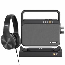Coby 청력 증폭기 및 헤드폰이 있는 노인을 위한 무선 TV 스피커 블루투스 TV 오디오 시스템 30.5m(100피트) 범위 8H 배터리 청각 장애인을 위한 휴대용 스, Coby 청력 증폭기 및 헤드폰이 있는 노인을 위한 무