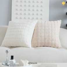 달떵 화이트 모카 극세사 퍼 쿠션커버 2color_북유럽 인테리어 거실 쇼파쿠션, 모카크림 극세사 퍼 쿠션커버(솜x)