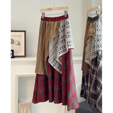 여성치마 밴딩 레이어드 불규칙한 체크무늬 스커트여성용