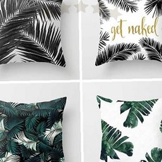 거실 침실 소파 장식 쿠션 커버 야자수 나뭇잎 보태니컬 패턴 인테리어 패브릭 홈